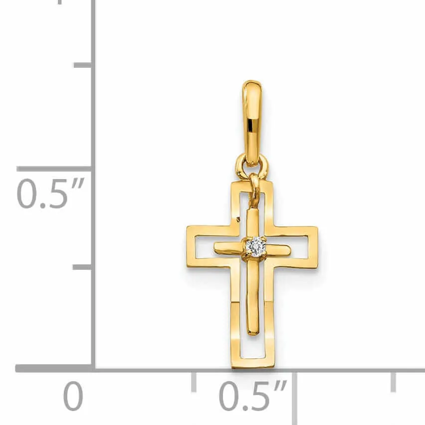 14k CZ Diamond Cut Childrens Cross Pendant