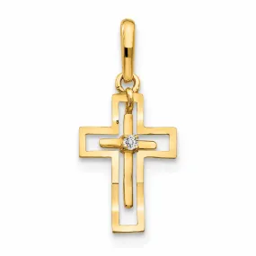 14k CZ Diamond Cut Childrens Cross Pendant