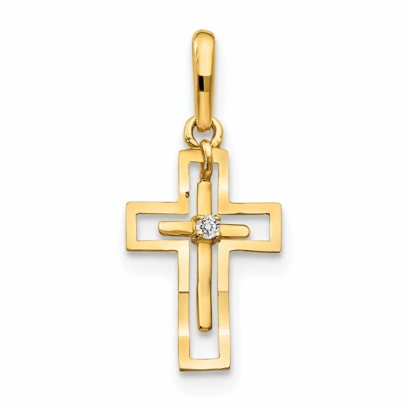 14k CZ Diamond Cut Childrens Cross Pendant