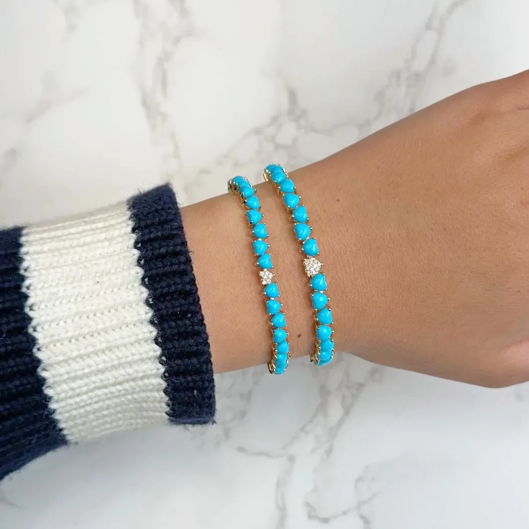 14K GOLD DIAMOND TURQUOISE LARGE DEBBIE HEART BRACELET