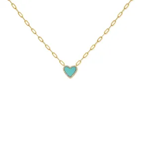 14K Gold Turquoise & Diamond Heart Necklace