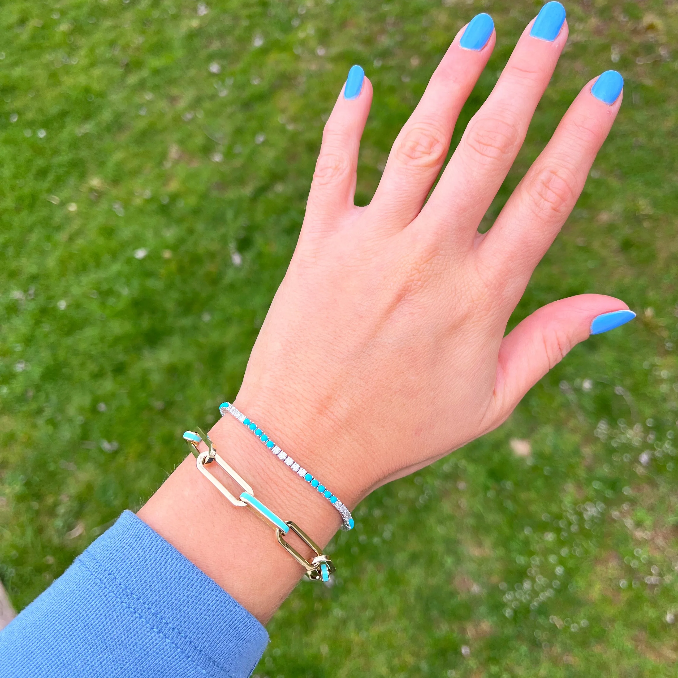 14K GOLD TURQUOISE ENAMEL RAVEN LINK BRACELET