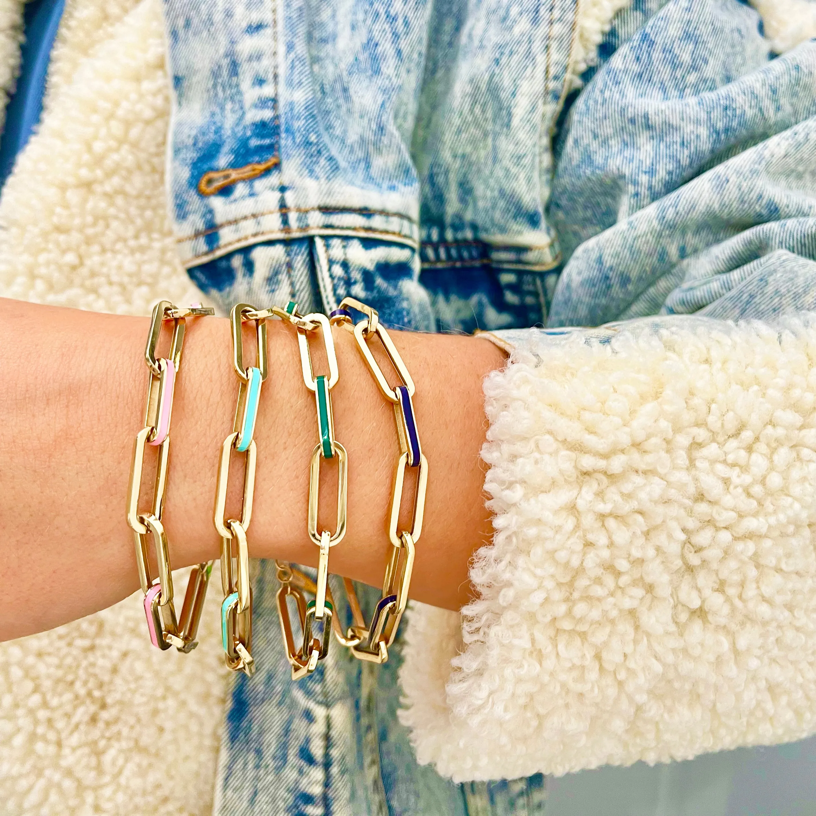 14K GOLD TURQUOISE ENAMEL RAVEN LINK BRACELET