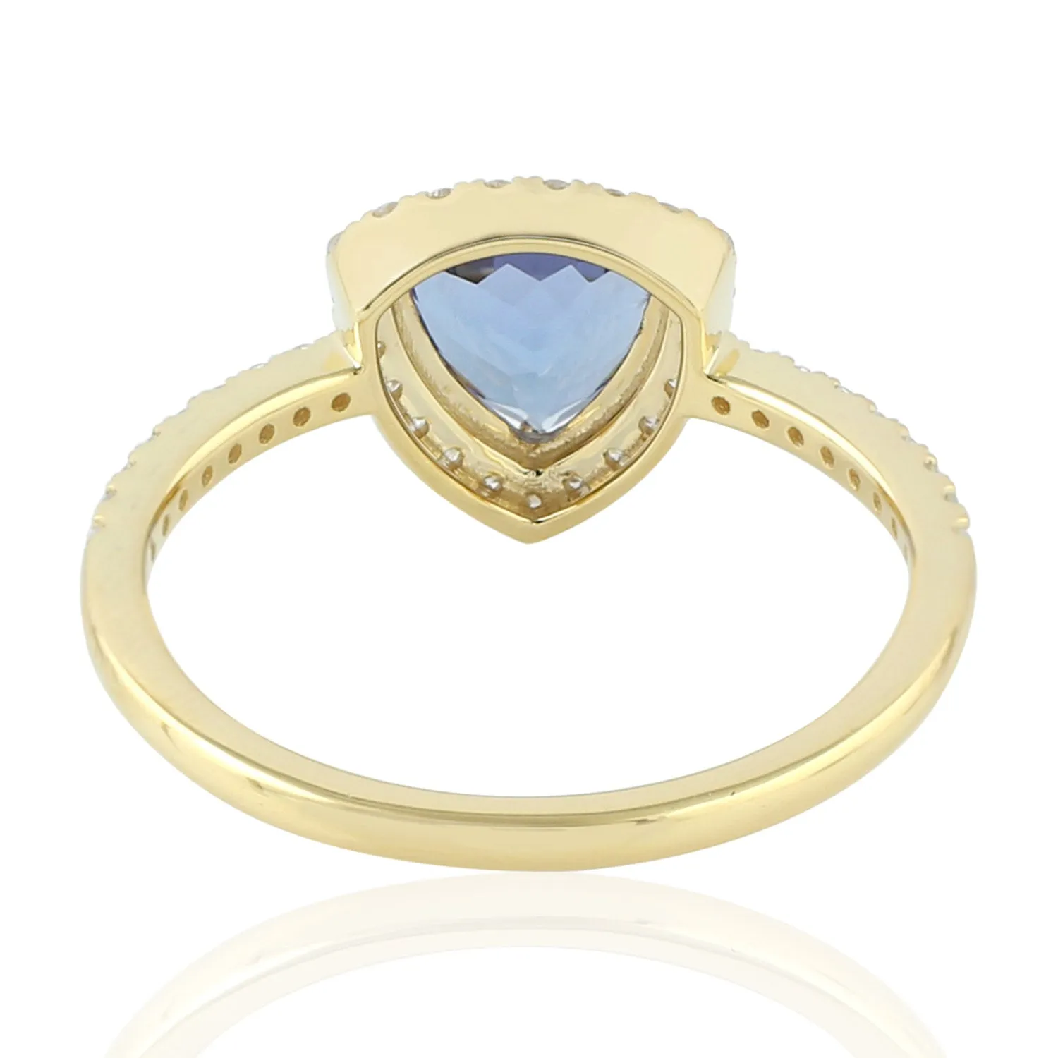 14k Solid Gold Trillion Tanzanite Pave Diamond Halo Designer Ring Women Jewelry