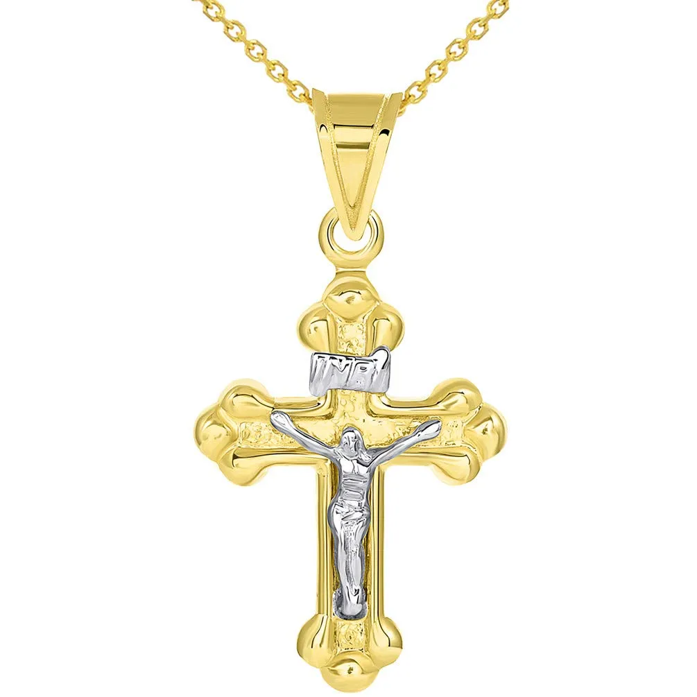 14k Two-Tone Gold Christian INRI Cross Crucifix with Jesus Pendant with Necklace