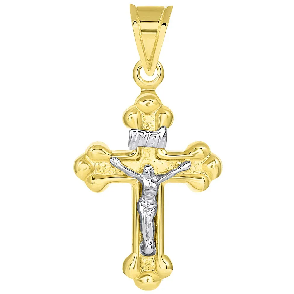 14k Two-Tone Gold Christian INRI Cross Crucifix with Jesus Pendant with Necklace