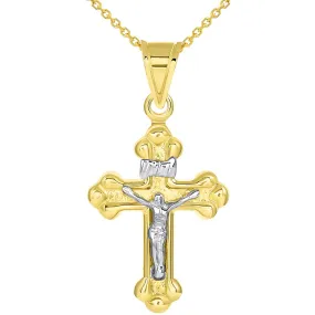 14k Two-Tone Gold Christian INRI Cross Crucifix with Jesus Pendant with Necklace