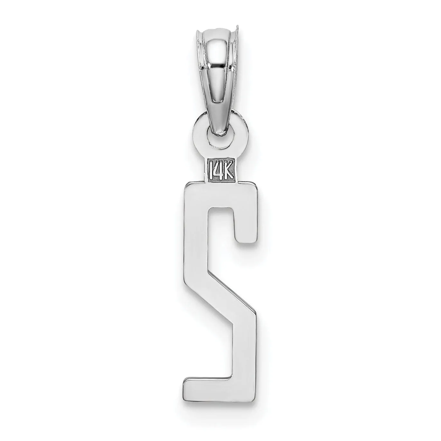 14K White Gold Polished Finished Block Script Design Number 2 Charm Pendant