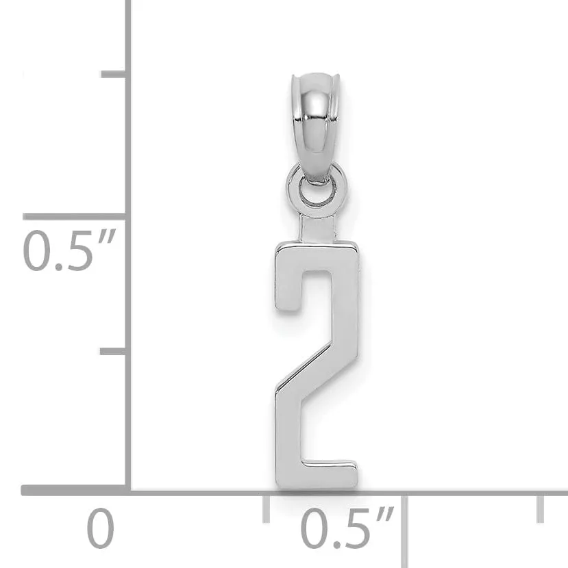 14K White Gold Polished Finished Block Script Design Number 2 Charm Pendant