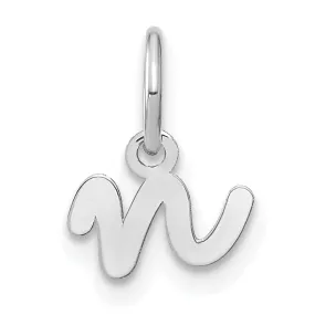 14K White Gold Small Size Lower Case Script Letter N Initial Pendant