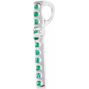 14K White Natural Emerald Petite Cross Pendant