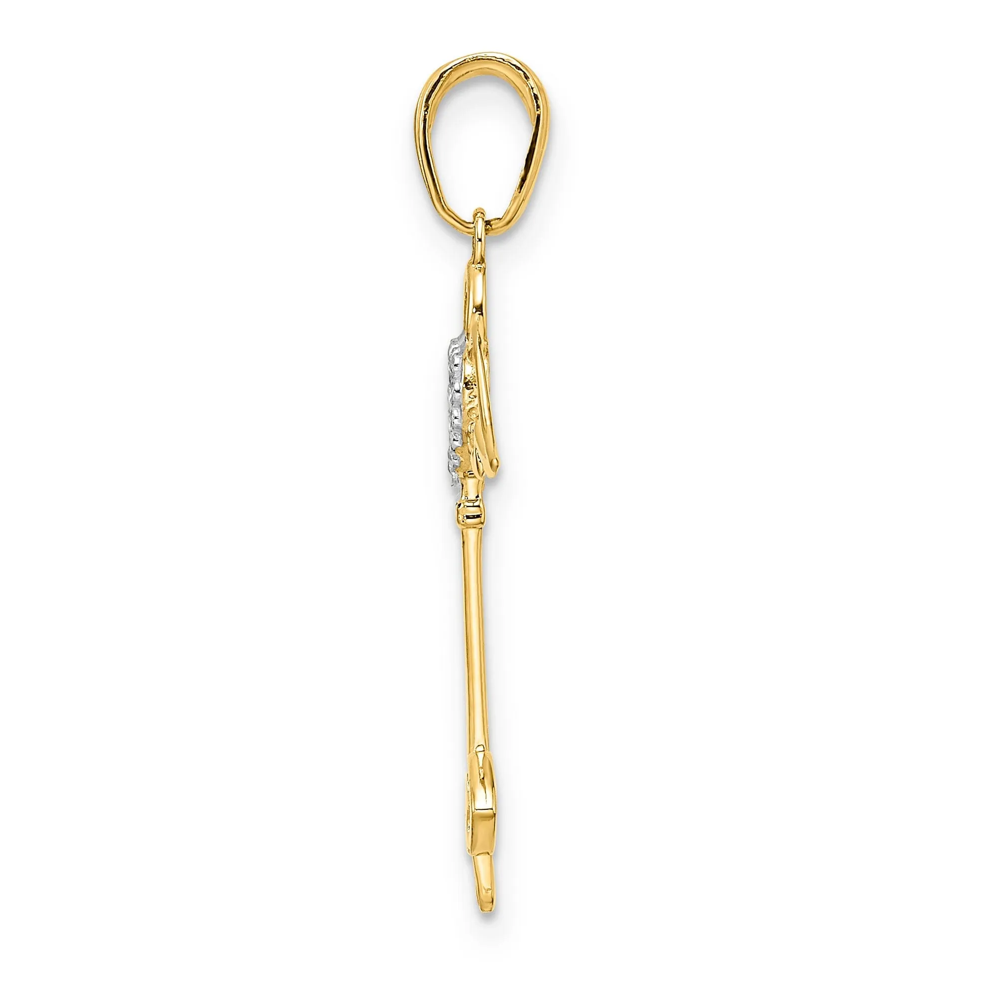 14k Yellow Gold Heart with Angel Wings Design Key Charm Pendant