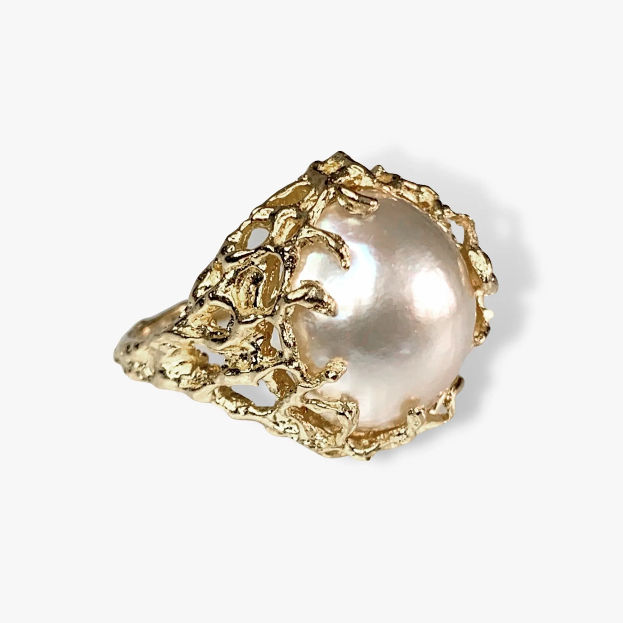 14k Yellow Gold Mabe Pearl Branch Cocktail Ring