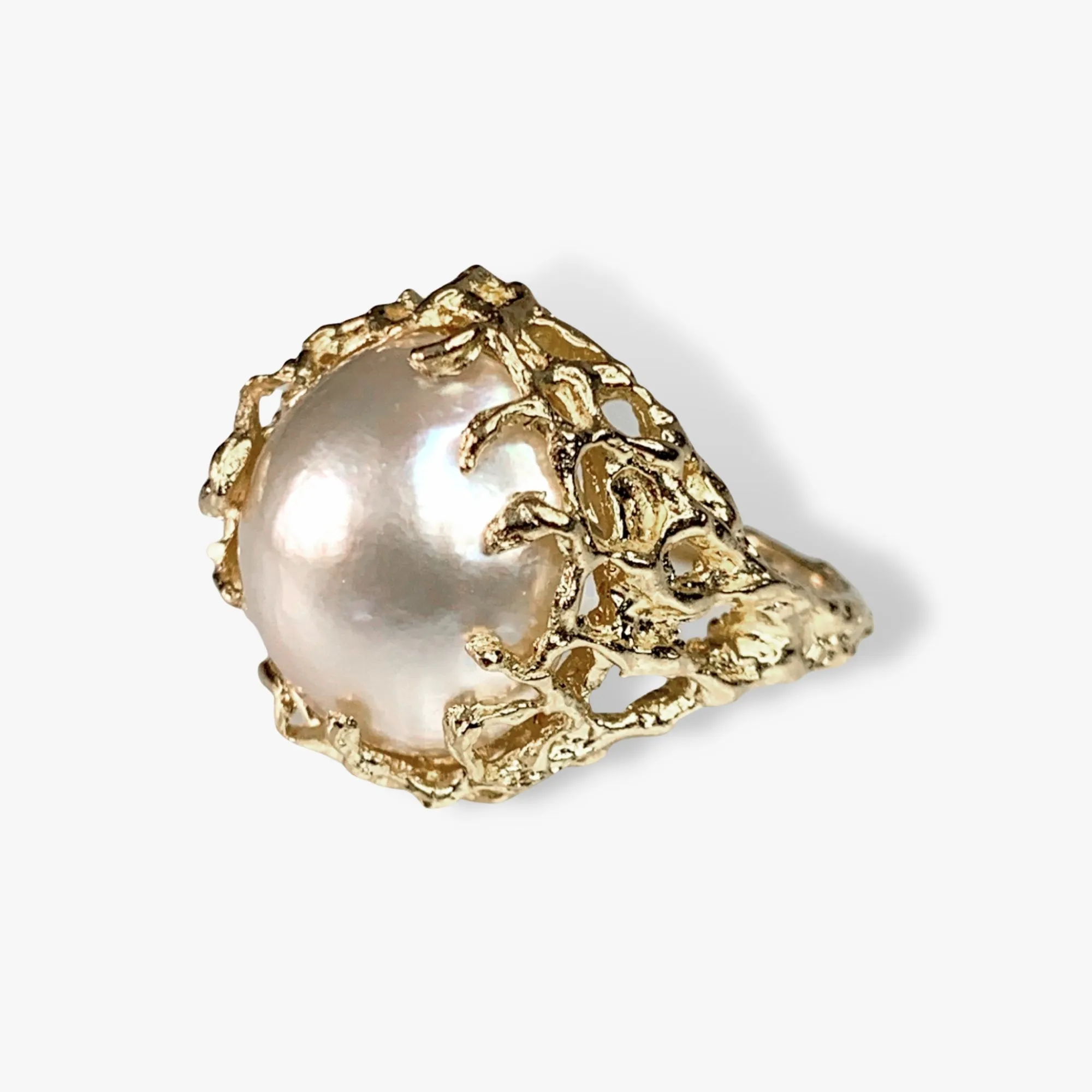 14k Yellow Gold Mabe Pearl Branch Cocktail Ring
