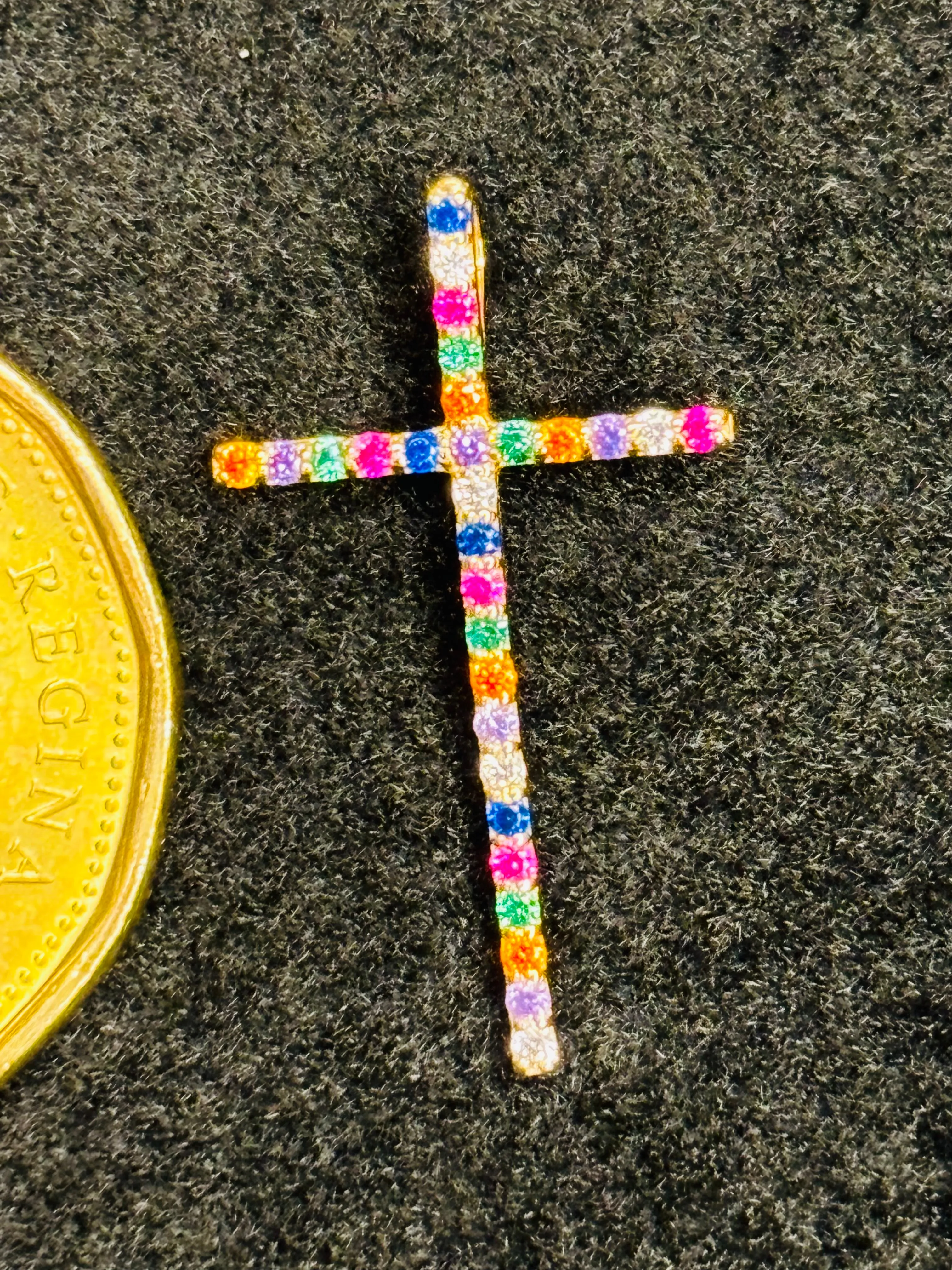 18K Gold Multicolour Cross Pendant