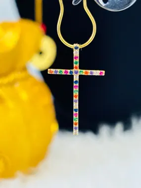 18K Gold Multicolour Cross Pendant