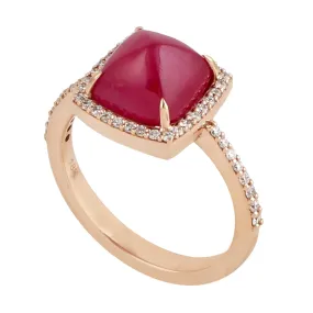 18k Rose Gold Spike Ruby Pave Diamond Party Wear Ring For Women