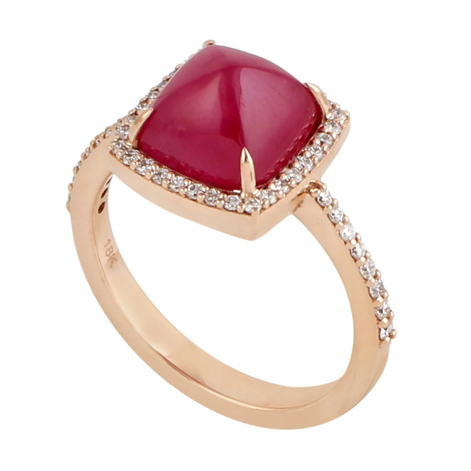 18k Rose Gold Spike Ruby Pave Diamond Party Wear Ring For Women