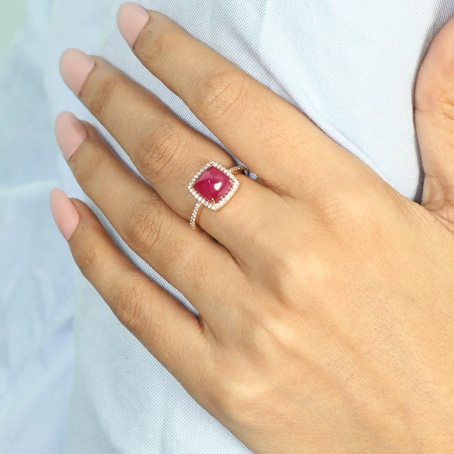 18k Rose Gold Spike Ruby Pave Diamond Party Wear Ring For Women