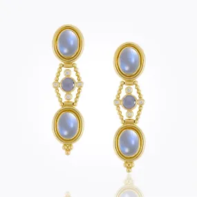 18K Theodora Earrings with Royal Blue Moonstone, tanzanite and diamond