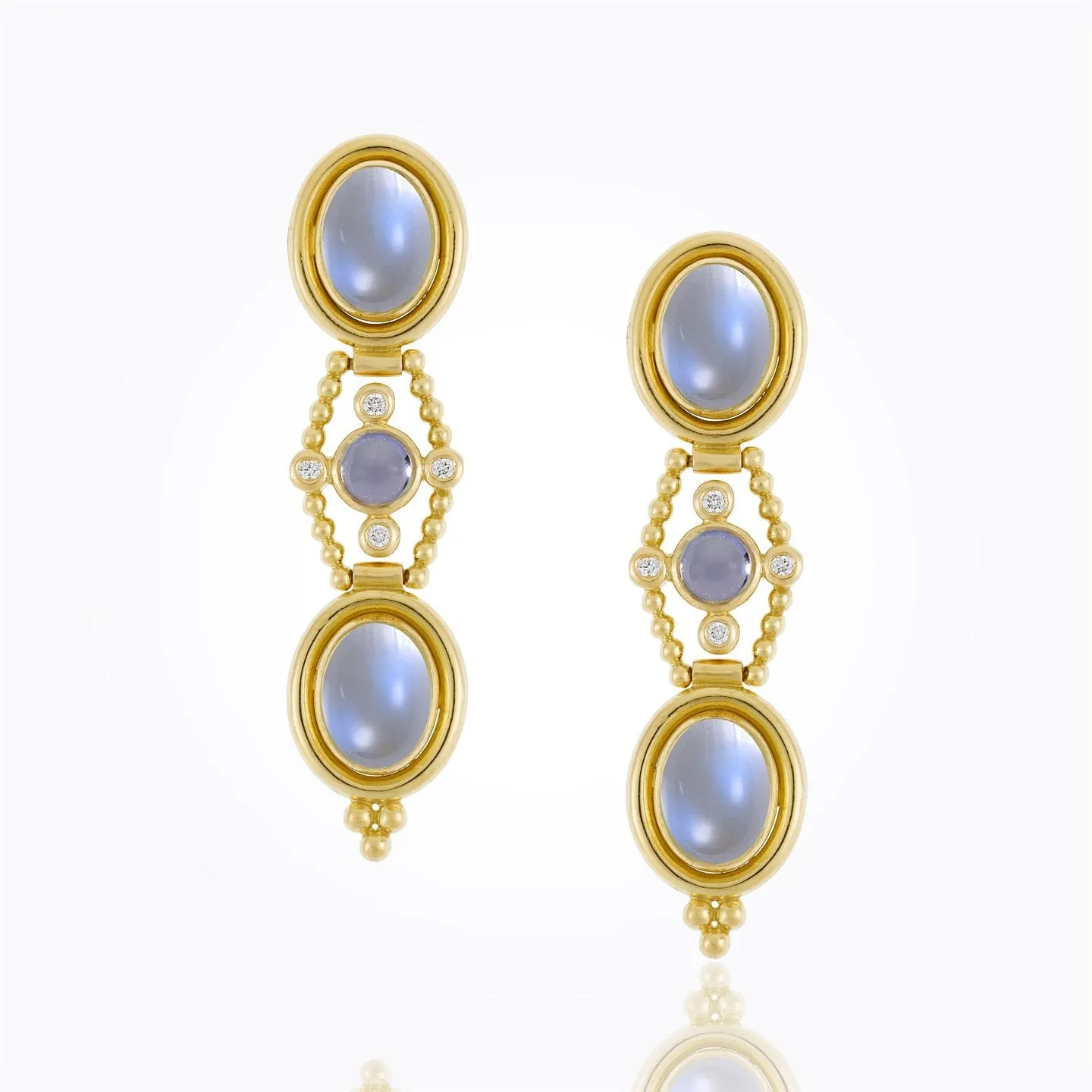 18K Theodora Earrings with Royal Blue Moonstone, tanzanite and diamond