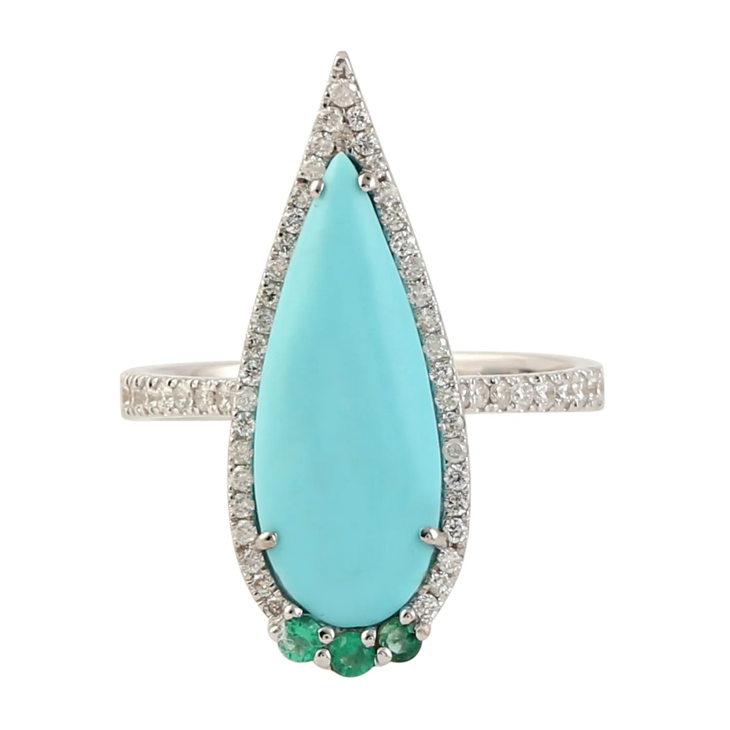 18Kt Gold Cocktail Ring Diamond Turquoise December Birthstone Jewelry