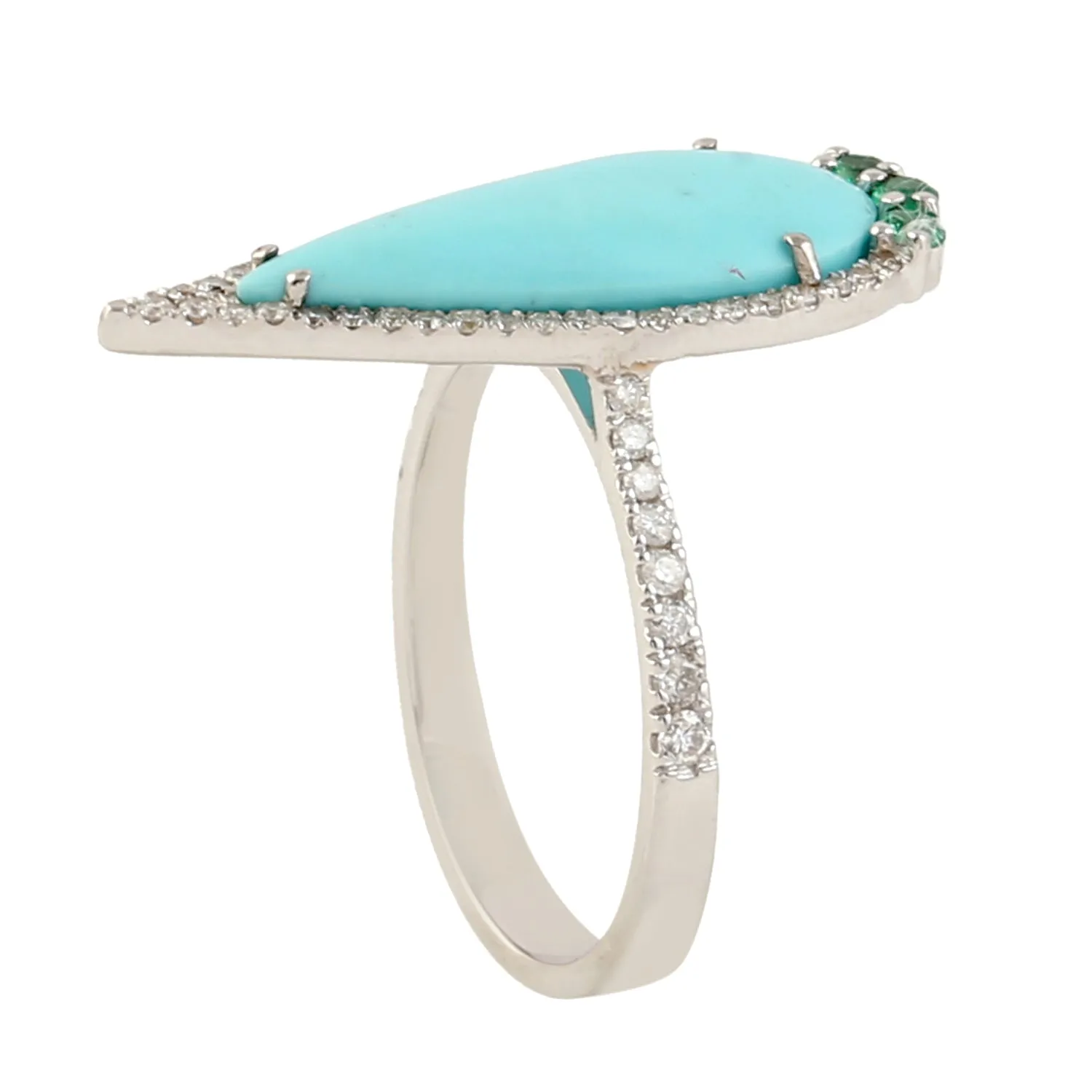 18Kt Gold Cocktail Ring Diamond Turquoise December Birthstone Jewelry