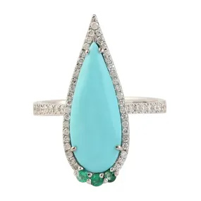 18Kt Gold Cocktail Ring Diamond Turquoise December Birthstone Jewelry