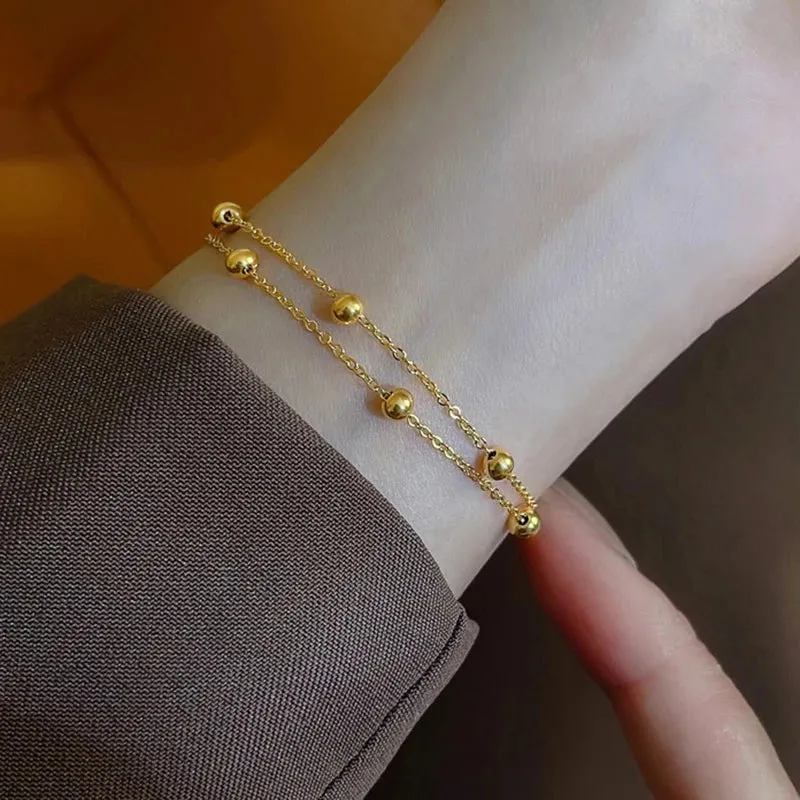 1pc Titanium Steel Bracelet Simple Ball Bracelet Jewelry Women's Colorfast Bracelet Birthday Gift