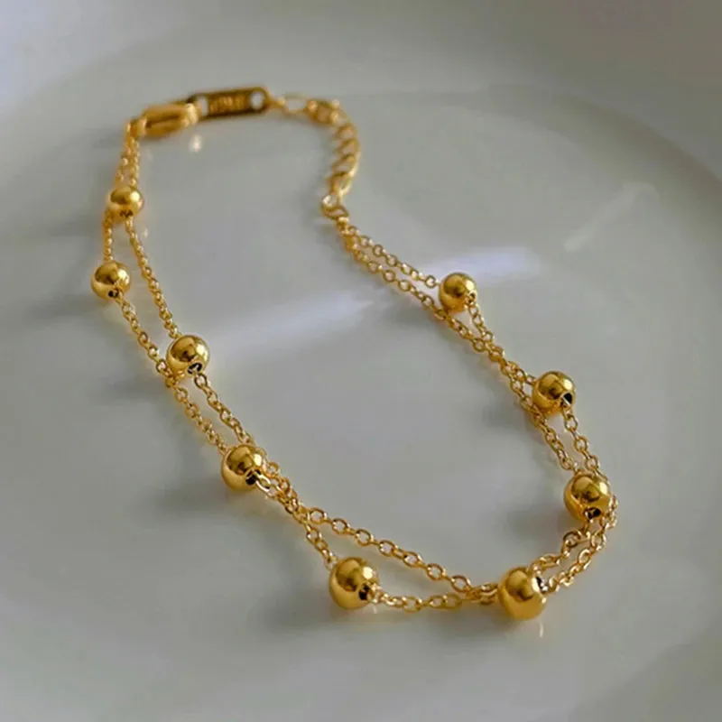 1pc Titanium Steel Bracelet Simple Ball Bracelet Jewelry Women's Colorfast Bracelet Birthday Gift
