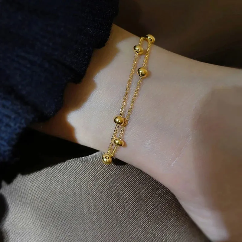1pc Titanium Steel Bracelet Simple Ball Bracelet Jewelry Women's Colorfast Bracelet Birthday Gift