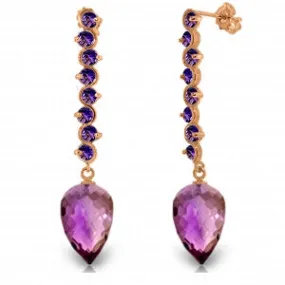 22.1 Carat 14K Solid Rose Gold Drop Briolette Amethyst Earrings