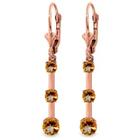 2.5 Carat 14K Solid Rose Gold Citrine Bar Earrings