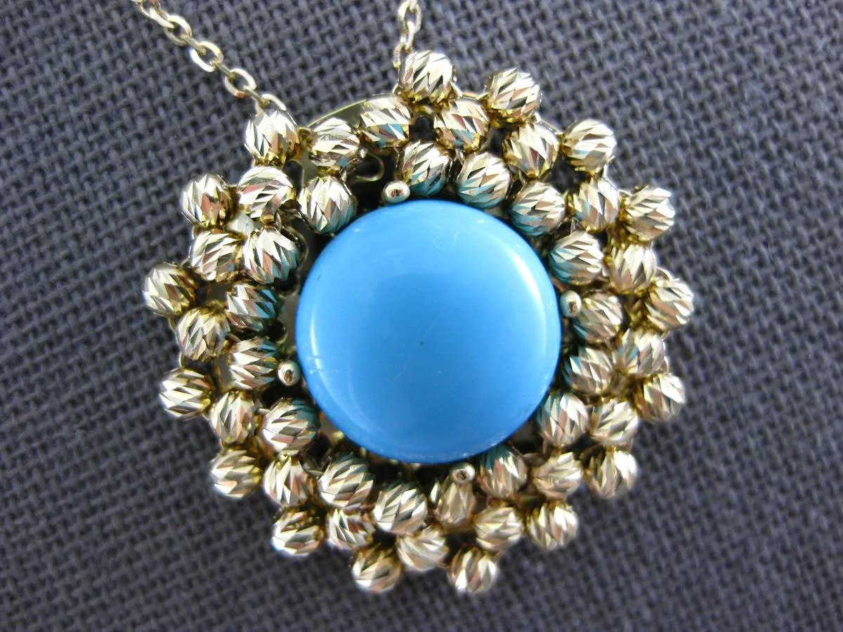 3.39CT AAA TURQUOISE 14K YELLOW GOLD FLOWER DIAMOND CUT BY THE YARD FUN NECKLACE
