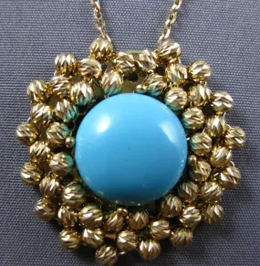 3.39CT AAA TURQUOISE 14K YELLOW GOLD FLOWER DIAMOND CUT BY THE YARD FUN NECKLACE
