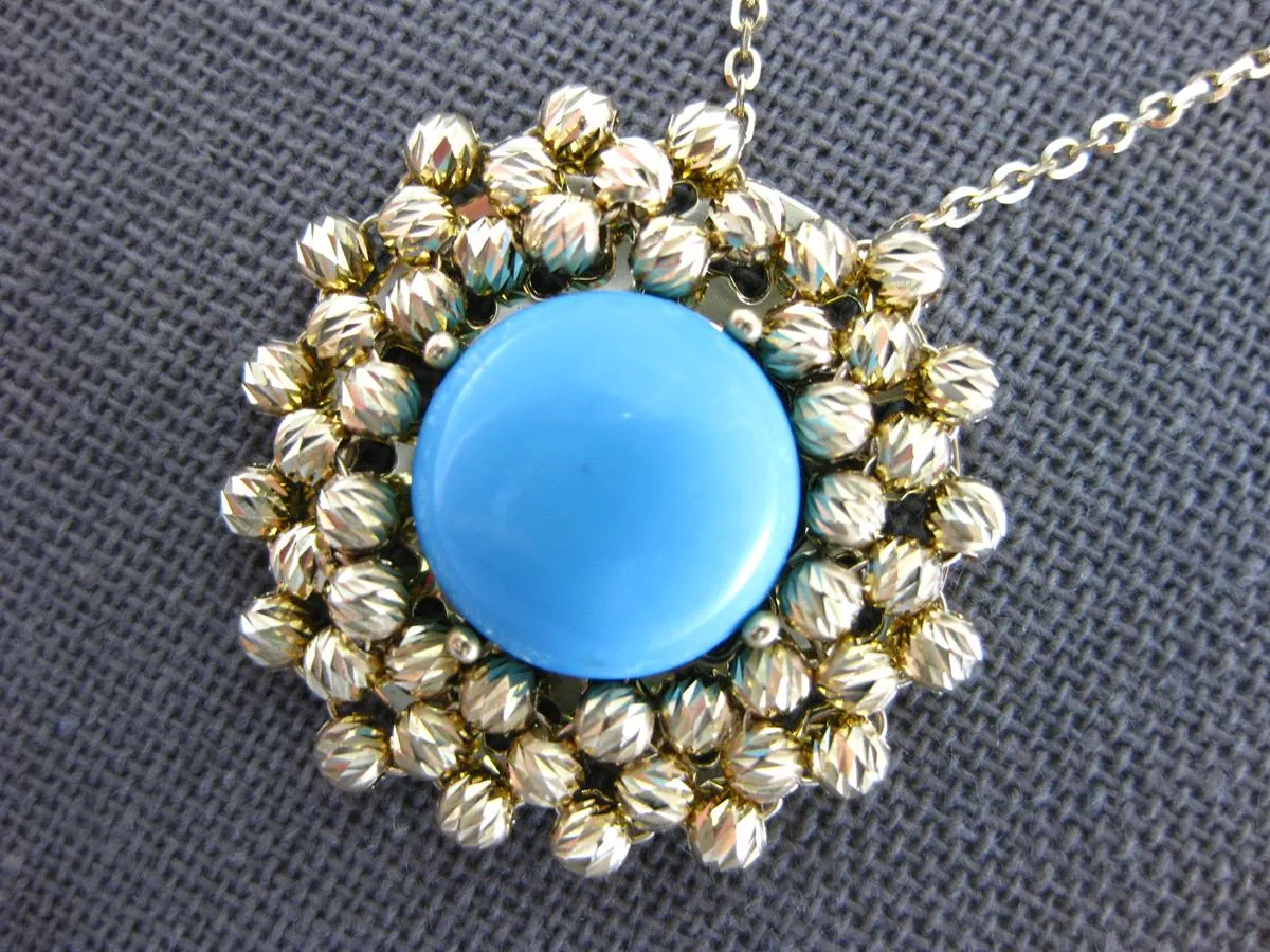 3.39CT AAA TURQUOISE 14K YELLOW GOLD FLOWER DIAMOND CUT BY THE YARD FUN NECKLACE