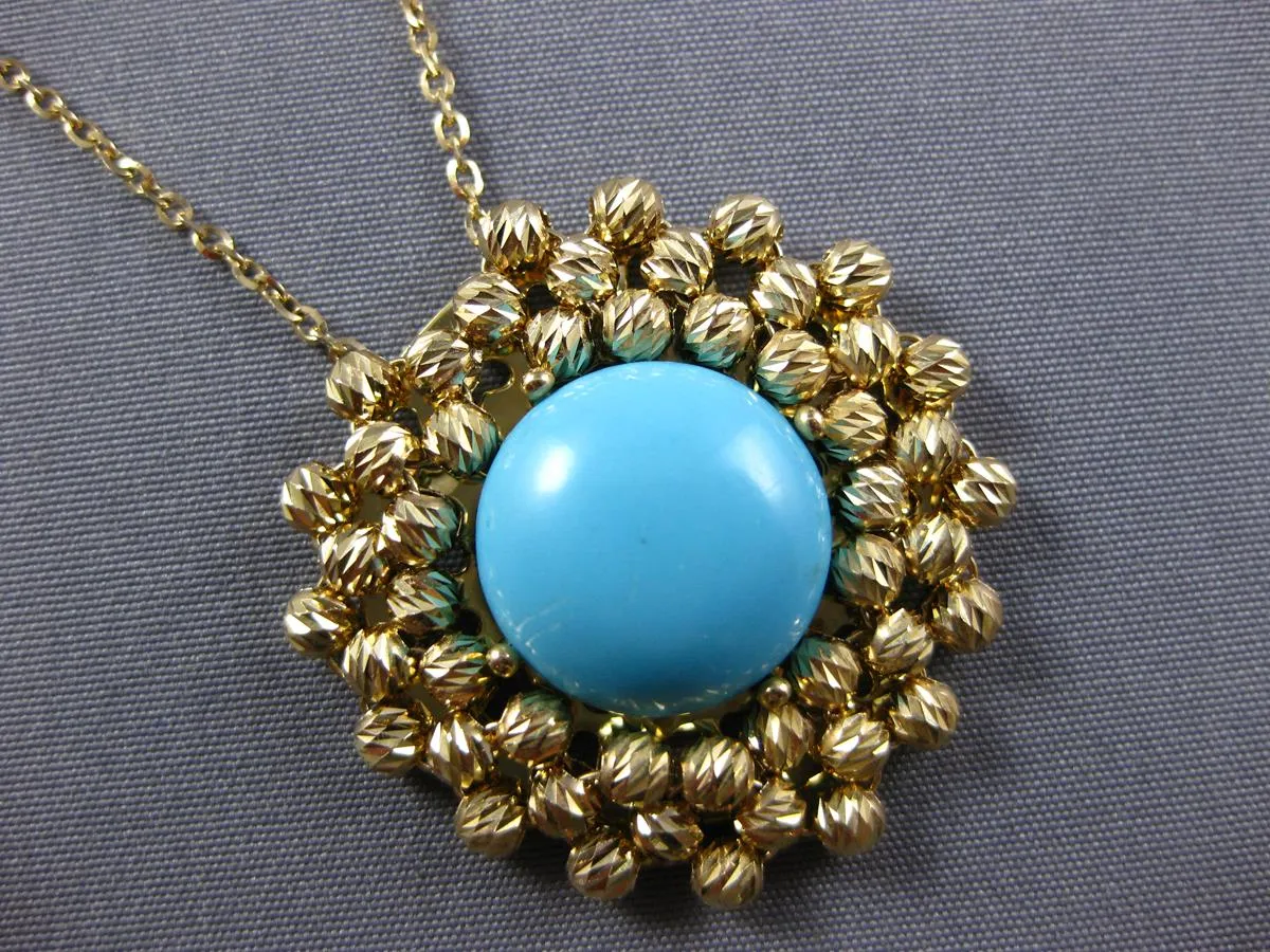 3.39CT AAA TURQUOISE 14K YELLOW GOLD FLOWER DIAMOND CUT BY THE YARD FUN NECKLACE