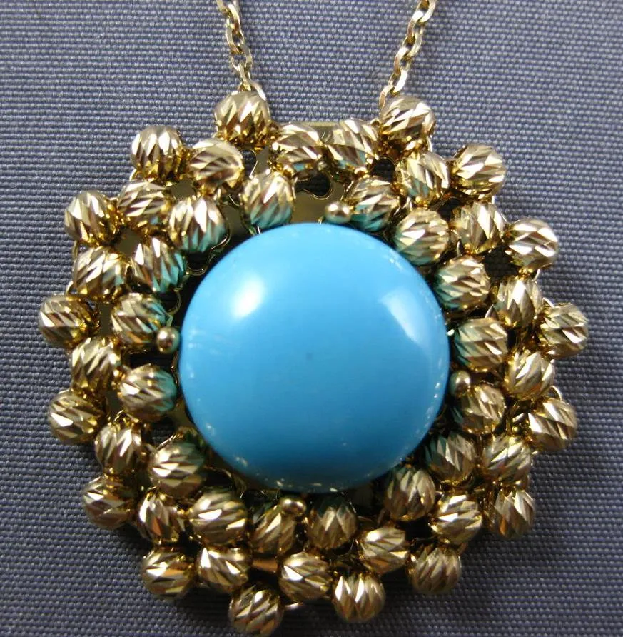 3.39CT AAA TURQUOISE 14K YELLOW GOLD FLOWER DIAMOND CUT BY THE YARD FUN NECKLACE