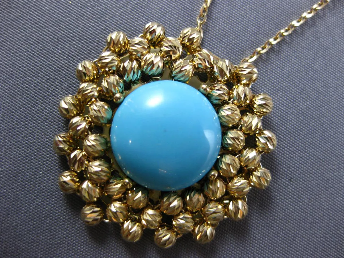3.39CT AAA TURQUOISE 14K YELLOW GOLD FLOWER DIAMOND CUT BY THE YARD FUN NECKLACE