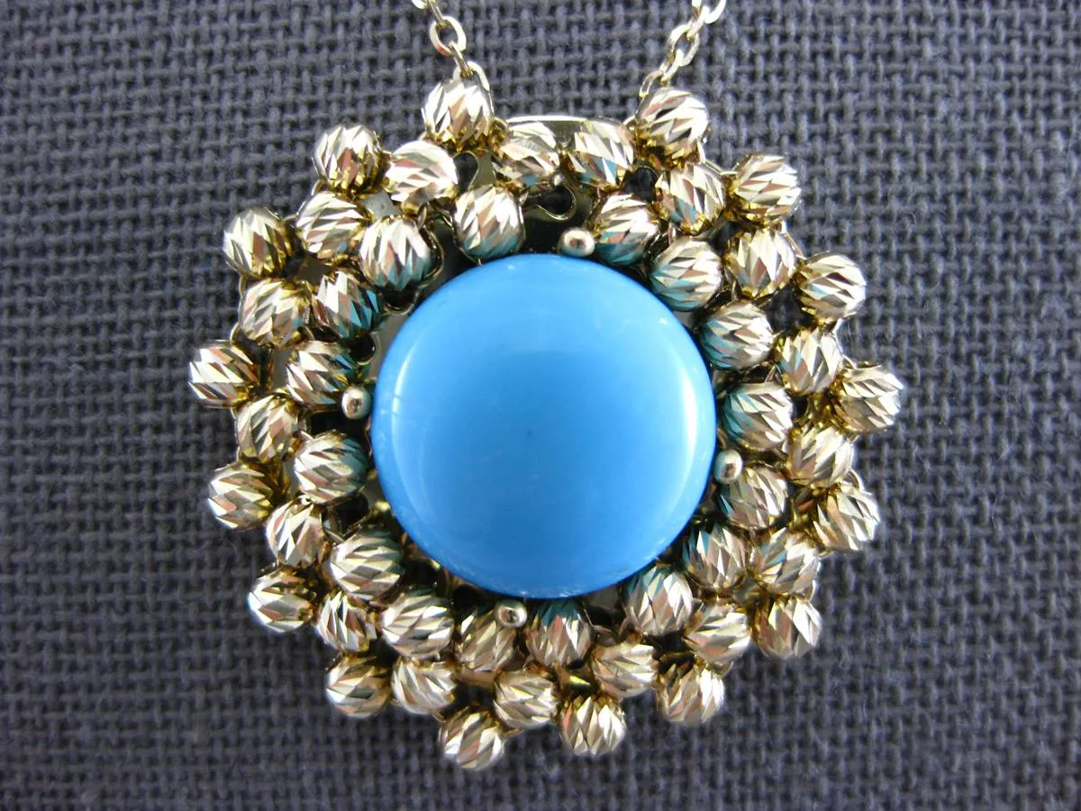 3.39CT AAA TURQUOISE 14K YELLOW GOLD FLOWER DIAMOND CUT BY THE YARD FUN NECKLACE