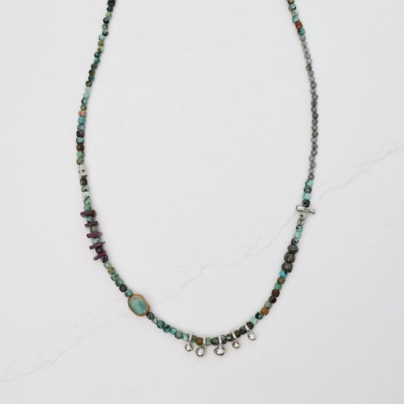 5 Raindrops Turquoise Cube Necklace