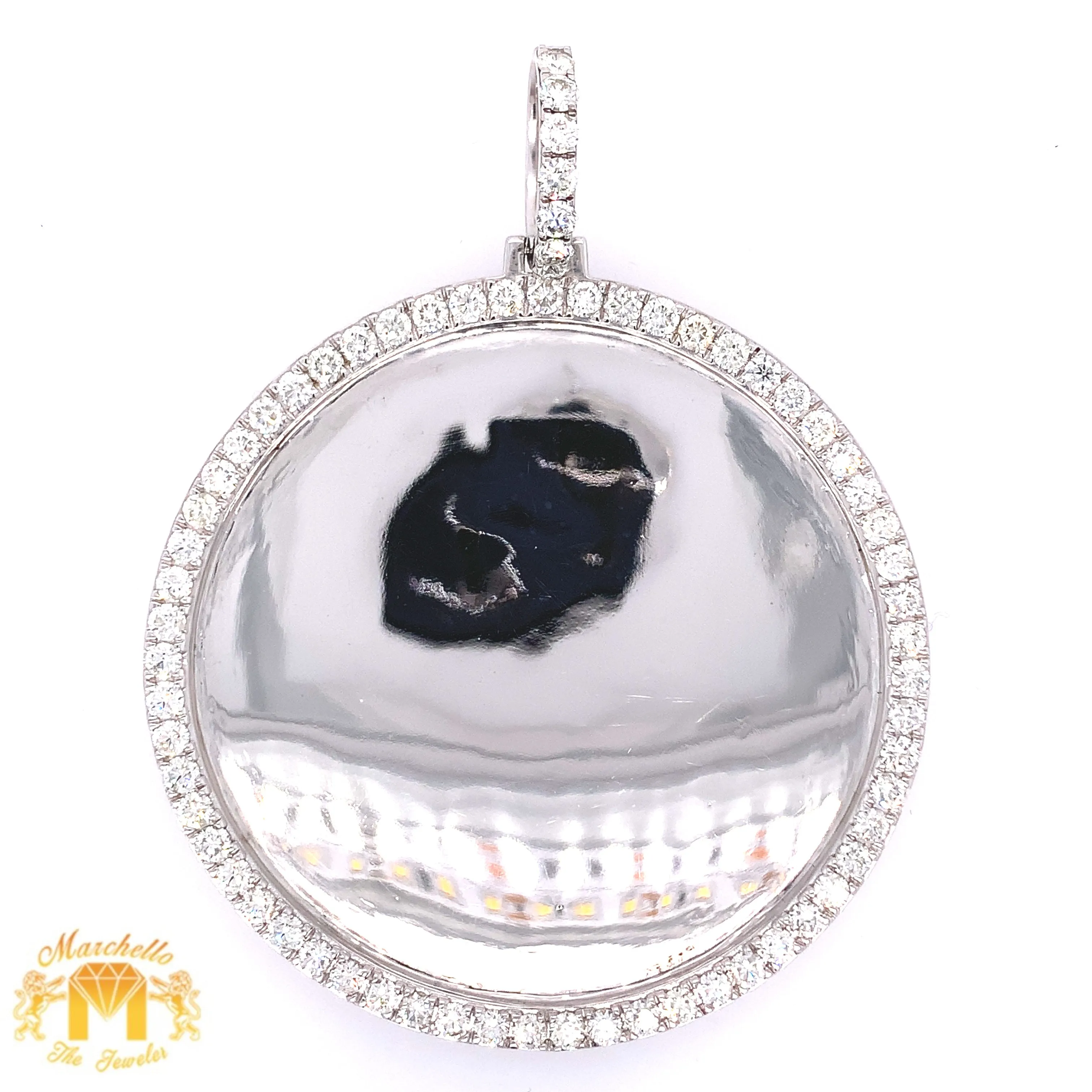 5.9ct Diamond 14k Gold XXL Round Memory Picture Pendant Only (solid back)