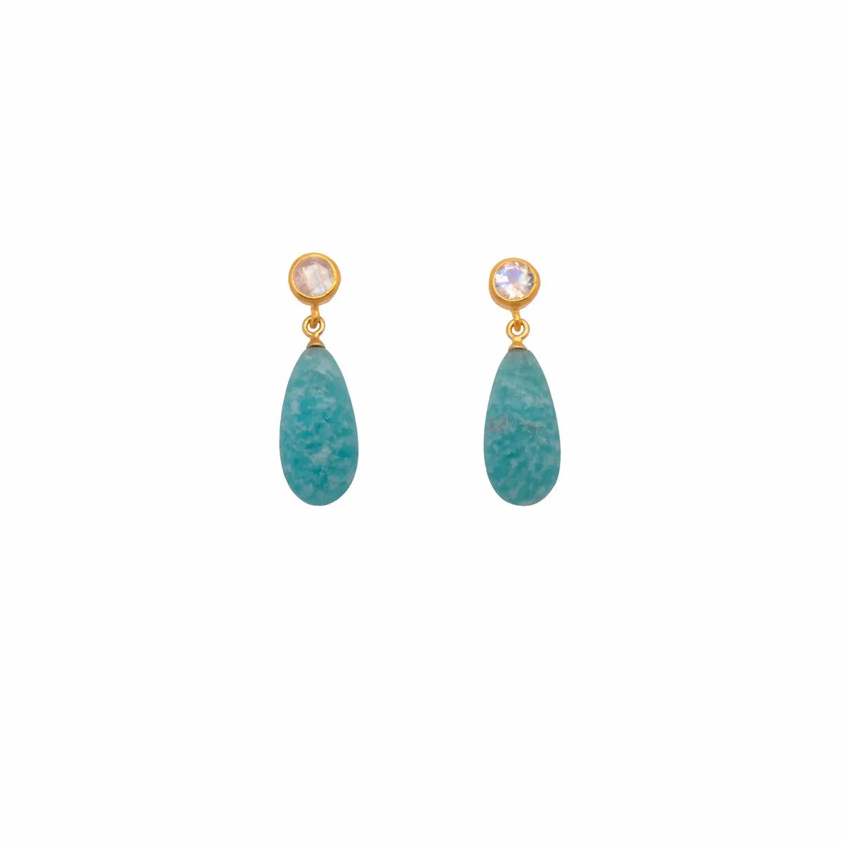 5mm Rainbow Moonstone,, Amazonite Matte, 10X20mm 24K Gold Vermeil Earrings