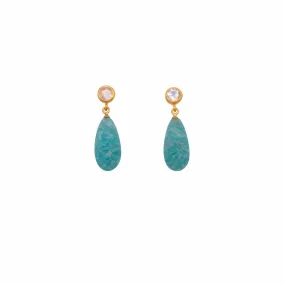 5mm Rainbow Moonstone,, Amazonite Matte, 10X20mm 24K Gold Vermeil Earrings