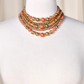 8 Strand Tan & Coral Necklace