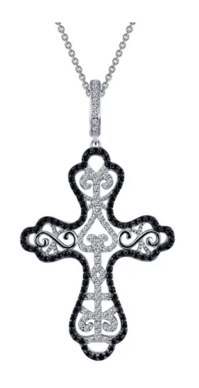 9P046CBP Black and White Cross Pendant