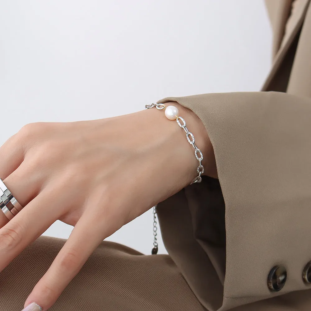 Adjustable Thick Y Necklace Bracelet Set With Pearl Charm