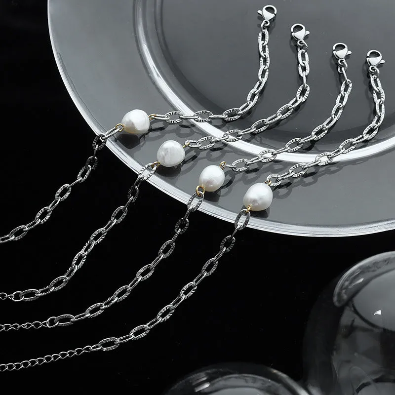 Adjustable Thick Y Necklace Bracelet Set With Pearl Charm