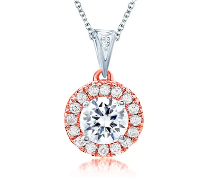 A.JAFFE ART DECO CENTER OF MY UNIVERSE ROSE GOLD DIAMOND HALO PENDANT