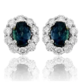 Alexandrite and Diamond Halo Stud Earrings
